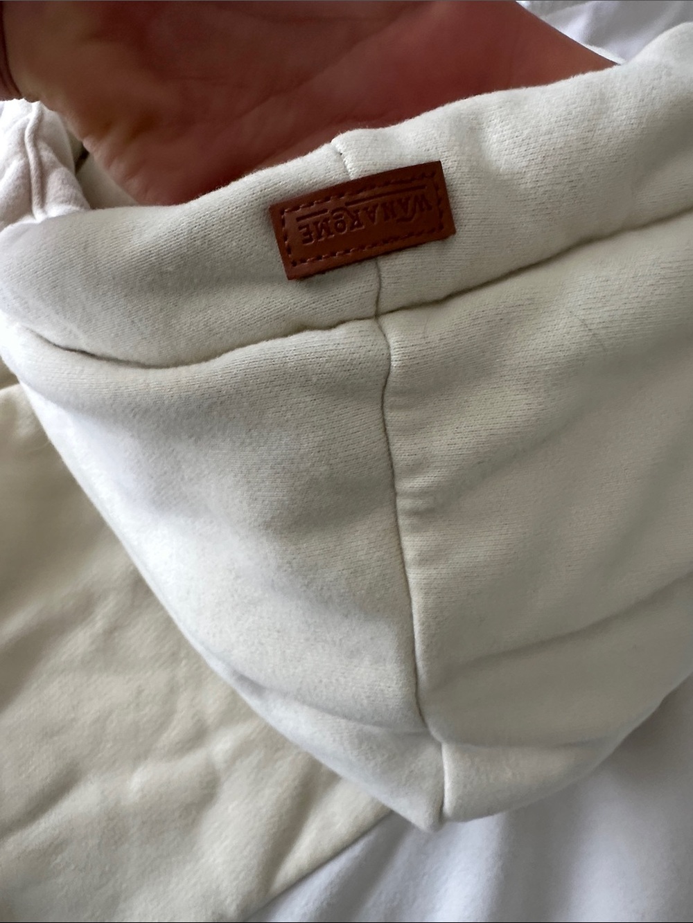 Wanakome Colorblock Pullover Hoodie in Cream, White & Navy - Picture 3 of 6